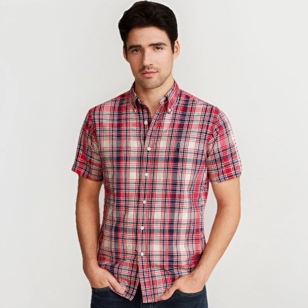NWT Vtg Ralph Lauren Men’s Madras Cotton Shirt – Size M – Button Up Short Sleeve